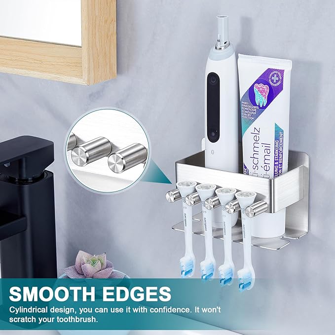 Toothbrush Holders, Toothbrush Head Holder Wall Mounted, Electric Toothpaste Holder for Bathroom, Shower Tooth Brushing Holder Storage, Stainless Steel Brushed Nickel Tooth Brush Holder Organizer