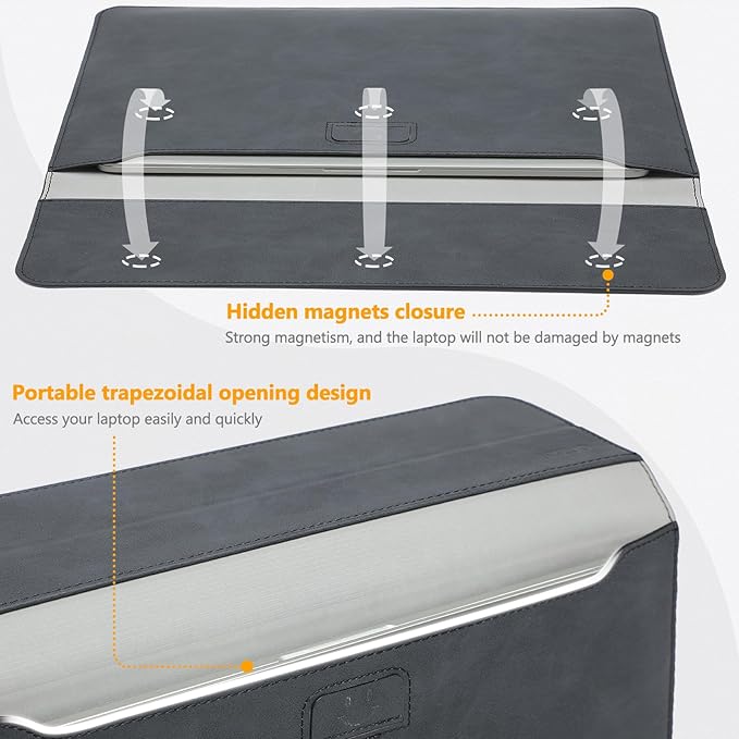 HYZUO 13.3-14 Inch Laptop Sleeve Case with Stand Feature for MacBook Pro 14 M5/M4/M3/M2/M1 2026-2021, MacBook Pro/Air 13.3, 13" 13.5" 13.8" Surface Laptop, HP Spectre X360 13/14, Graphite