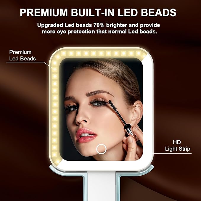 Mocado Travel Makeup Mirror with Lights,10X/1X Magnifying Mirror with Light, Double Sided Travel Mirror with 3 Color Light,Dimmable Touch, Lighted Makeup Mirror for Tabletop, Handheld, Hanging(Blue)