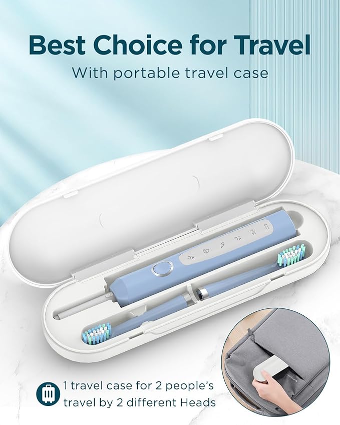 Rtauys Rechargeable Sonic Electric Toothbrush for Adults with 8 Heads, Travel Case, Whitening - Light Blue
