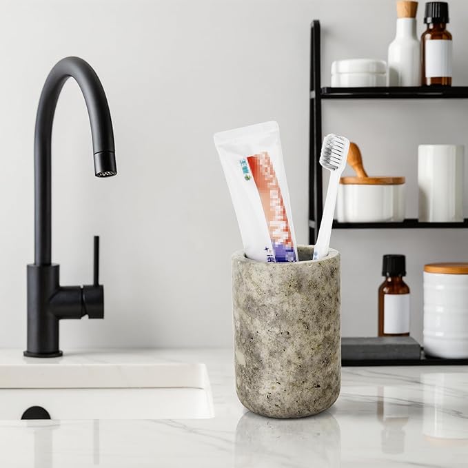 Natural Marble Toothbrush Holder for Bathroom Countertop Toothbrush– Waterproof Natural Stone Organizer with Non-Slip MakeupModern Bathroom Storage,Base, Razor(NS033)