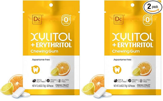 DC24 DAILY CARE Gum, Aspartame Free & Sugar Free, Xylitol Chewing Gum with Erythritol, Low-Calorie, Sugarless, Fresh Fruit Flavored Gum, 50 Pieces (Pack of 2)