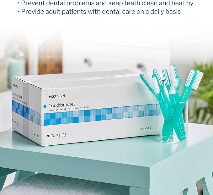 McKesson Toothbrush, Soft Bristle, Single Use/Disposable, Green, 144 Count, 10 Packs, 1440 Total