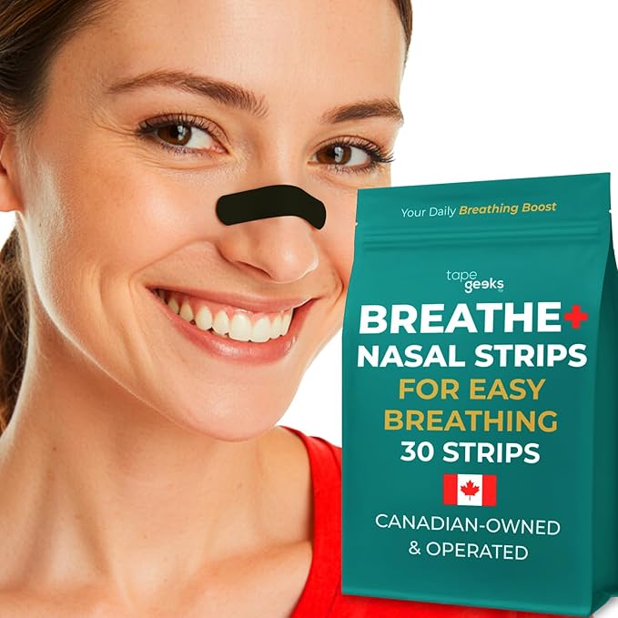 TapeGeeks Nasal Strips for Snoring Relief – Hypoallergenic Nose Strips for Breathing – Strong Hold, Gentle on Skin, Latex-Free, 30 Count