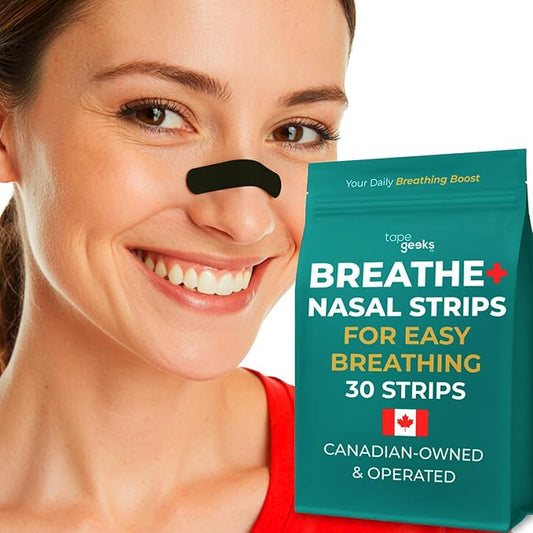 TapeGeeks Nasal Strips for Snoring Relief – Hypoallergenic Nose Strips for Breathing – Strong Hold, Gentle on Skin, Latex-Free, 30 Count