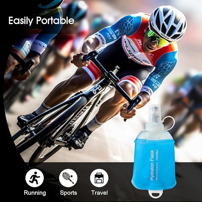 WILDREEDS 250ml Soft Flask, TPU Collapsible Soft Water Bottle for Hydration Pack, Running Vest, Folding Water Bottle for Hiking Cycling Climbing-1Pcs, Blue