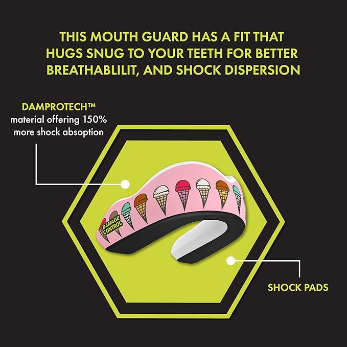 DAMAGE CONTROL Extreme Impact Mouth Guard – Sports Mouthguard for Boxing, MMA, BJJ, Hockey, Rugby, Lacrosse, & More – Mouthpiece for Teeth & Jaw Protection, for Youth & Adults (Adult, I Scream)