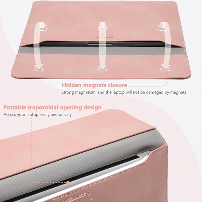 HYZUO 13.3-14 Inch Laptop Sleeve Case with Stand Feature for MacBook Pro 14 M5/M4/M3/M2/M1 2026-2021, MacBook Pro/Air 13.3, 13" 13.5" 13.8" Surface Laptop, HP Spectre X360 13/14, Pink