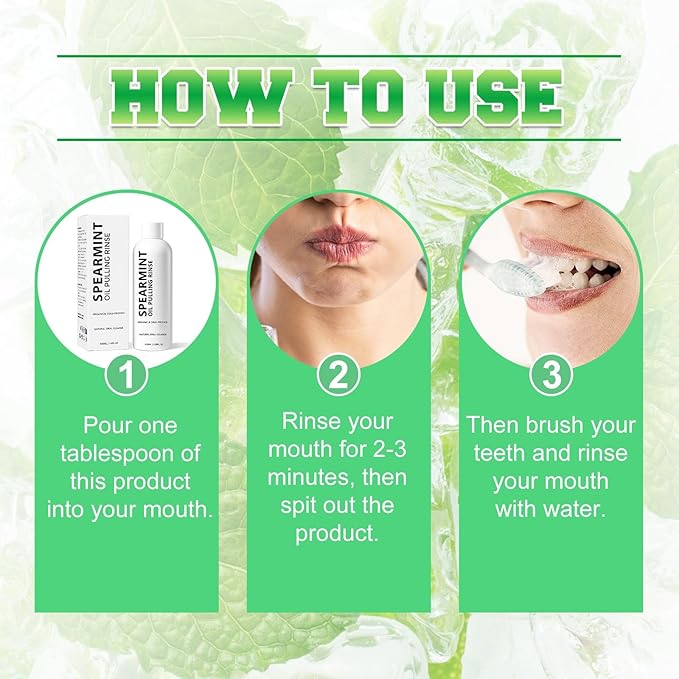 Spearmint Oil Pulling Rinse,Cold-Pressed Coconut Oil for Helps Maintain Gum Freshens Breath,Pure Mouthwash Mint Freshness,100ml