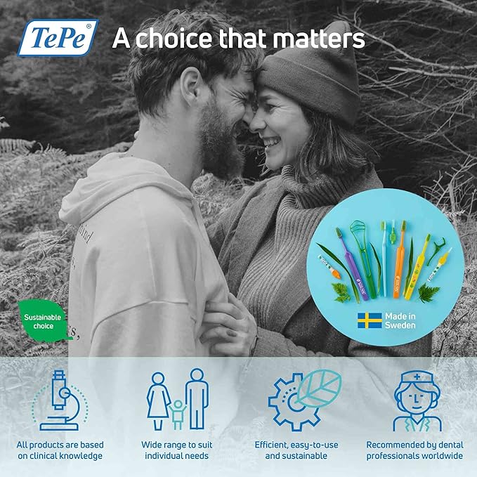 TePe Interdental Brush Extra Soft, Supersoft Dental Brush for Teeth Cleaning, Pack of 8, 0.45 mm, Extra-Small/Small Gaps, Orange, Size 1