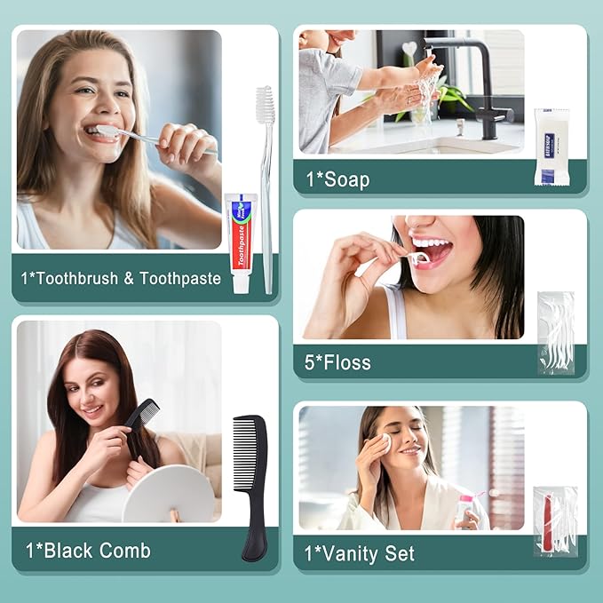 10 Sets Personal Hygiene Kit Bulk, Disposable Toothbrushes with Toothpaste Floss Comb Soap Cover and Vanity Kit, Toiletry Kits Homeless Supplies Bulk for Women,Men,Travel,Homeless
