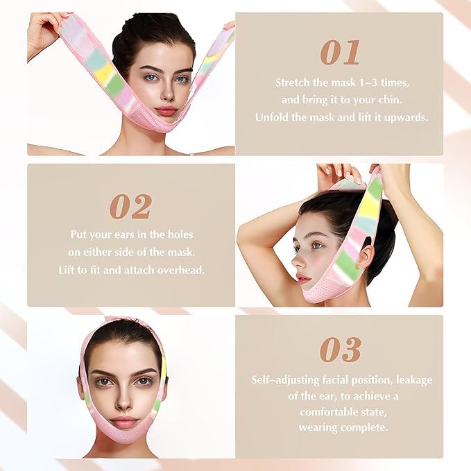 Reusable V Line Lifting Mask with Chin Strap, V Shaped Face Mask for Sagging, Jaw Exerciser (Colorful)