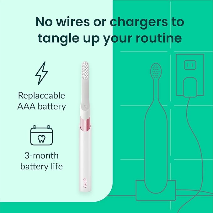 Quip Metal Sonic Electric Toothbrush for Adults - Time Travel & Soft Bristles with Travel Case & Replacement Brush Head - 3 Month Battery Life - Pink