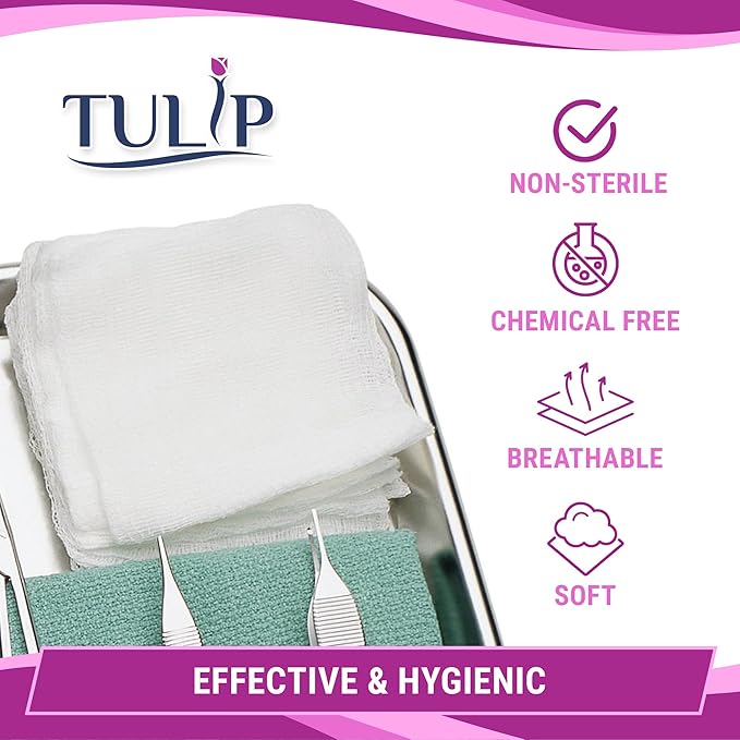 1000 Gauze Pads 2x2 4-Ply Non Woven Gauze Sponges - Non Sterile Dental Gauze & Esthetic Wipes - Soft All Purpose Medical Gauze Squares for First Aid Kit, Surgical, Wound Dressing by Tulip