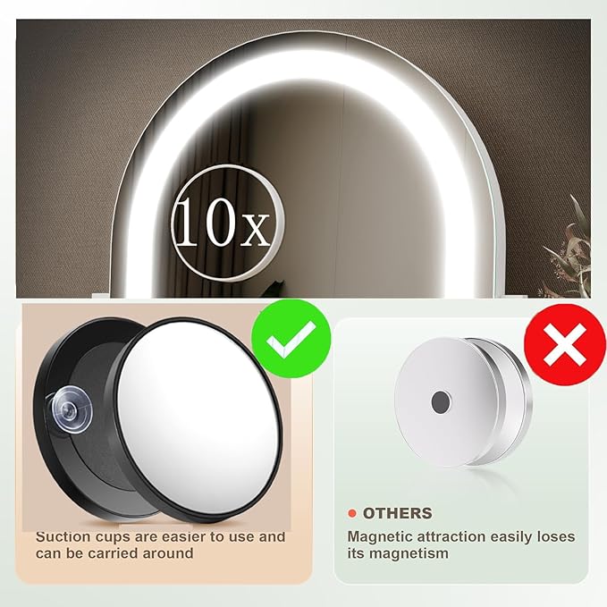 Lighted Makeup Mirror, Hollywood Vanity Mirror with Lights, Three Color Lighting Modes, and Detachable 10X Magnification Mirror, Smart Touch Control, 360°Rotation (15.2in. Black)
