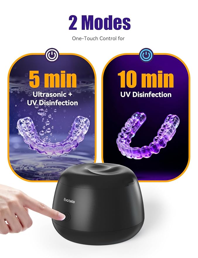 Ultrasonic Retainer Cleaner, EVA BELLE Denture Retainer Cleaner Machine, Tooth Cleaner for Oral Dental Care, Portable Rechargeable Dental Cleaning Pod for Night Guards, Braces, Aligner, Jewelry