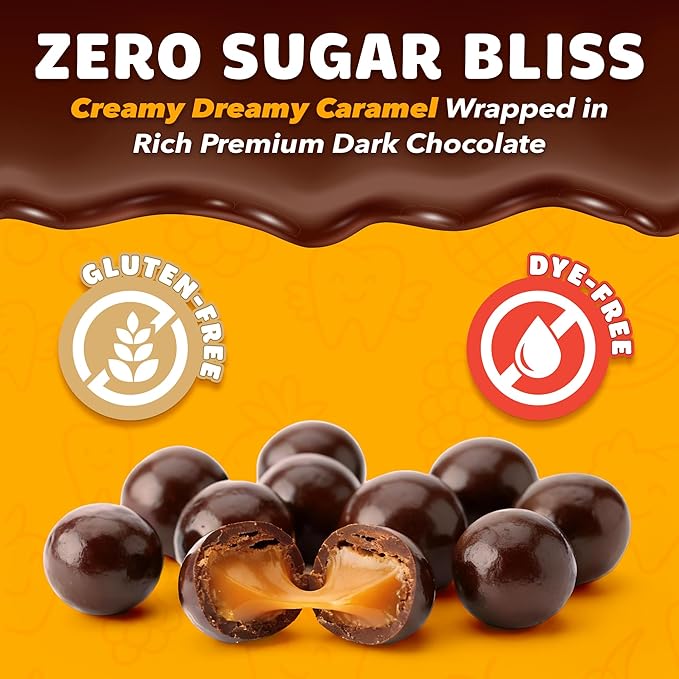 Zolli Caramelz in Dark Chocolate - Sugar-Free Candy, Keto & Diabetic-Friendly Healthy Candy, Dentist-Approved Treats for Kids, 3 oz