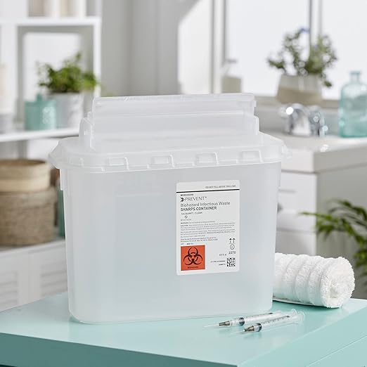 McKesson Prevent Sharps Container for Home Use, 5.4 Quart - for Biohazard Infectious Waste, Needle and Syringe Disposal - Translucent, Touchless Lid - White, 20 Count