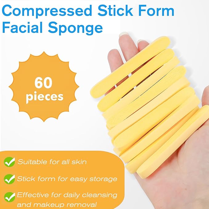 Compressed Facial Sponge,Reusable Makeup Blender 60 Count,Soft Round Wash Sponges for Estheticians Makeup Removal,Face Cleansing Exfoliating Compress Spa Pads for Women,Yellow