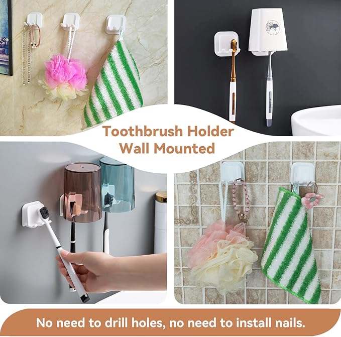 ZDZBLX Toothbrush Holders for Bathrooms, Razor Holder for Shower, Self Adhesive Tooth Brushing Holder Wall Mounted, Toothbrush Organizer for Shower Hanging Towel, Waterproof Hook for Bathroom, 6Pcs