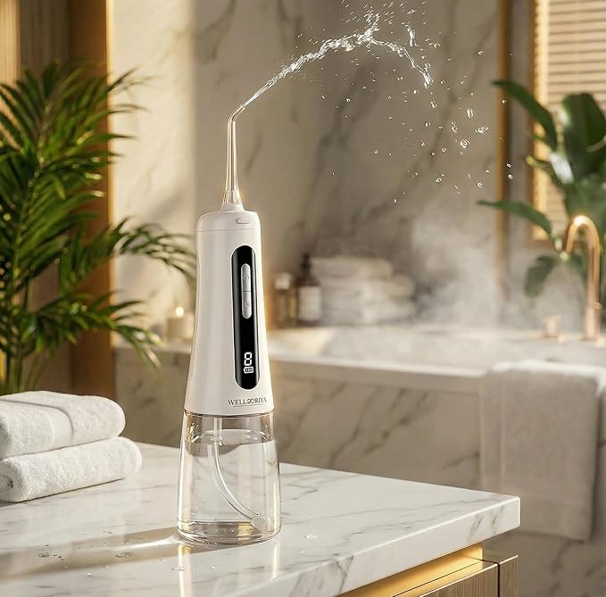 Cordless Water Flosser for Teeth – 300mL Large Tank, 9 Pressure Levels, LED Display, USB-C Rechargeable, IPX7 Waterproof Dental Oral Irrigator for Home & Travel (White)