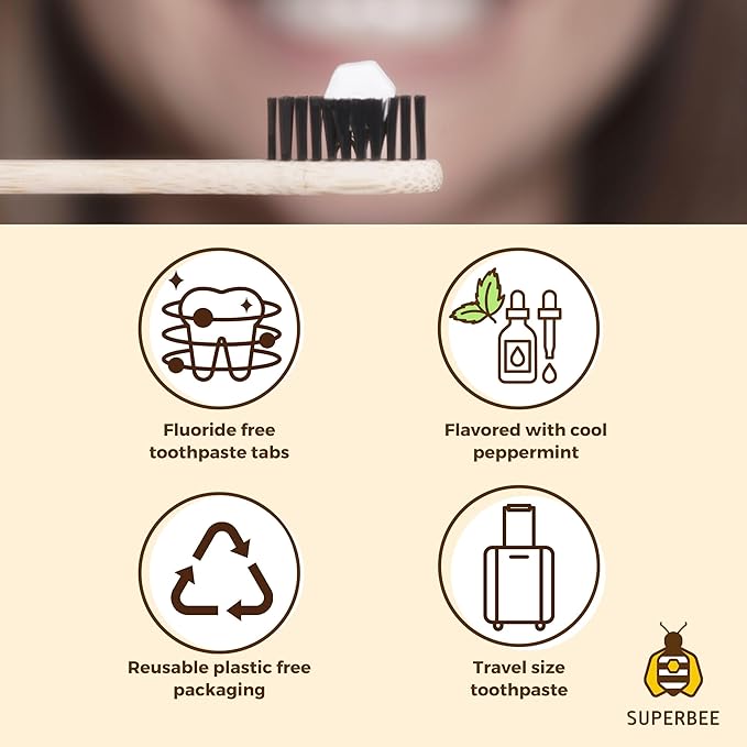 SuperBee Dentos Toothpaste Tablets, 500 Tabs, Fluoride Free & Eco Friendly, Travel Mouthwash Tablets, Sensitive Bites for Kids and Adults, Chewable Tablet, Spearmint