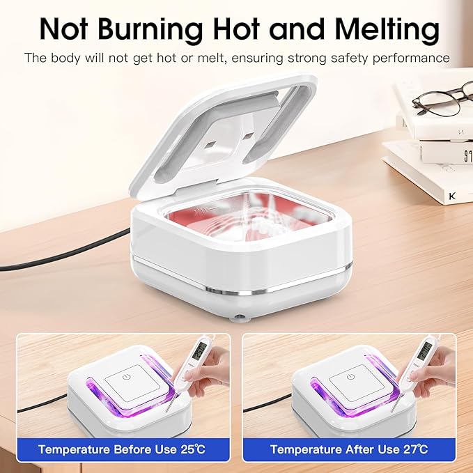 HAUSBELL Dental Pod: Ultrasonic Retainer Cleaner, Denture Cleaner Machine with 8 Cleaner Tablets, Aligner Cleaner, Nightguard Cleaner, Mouthguard Cleaner, Ultrasonic Cleaner with Noise-Reduction Lid