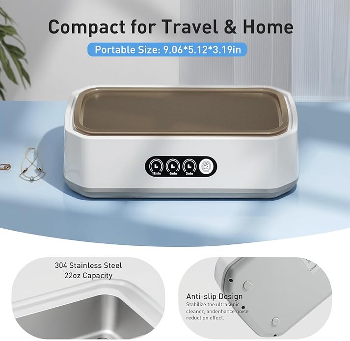 WINTERCRUSH Ultrasonic Retainer Cleaner for Tooth: 50KHz Jewelry Cleaner Deep Cleaning Machine - 650ML Dental Cleaning Pod for Dentures/Mouth Guards/Eyeglasses-3 Timers -Stainless Steel- Pink