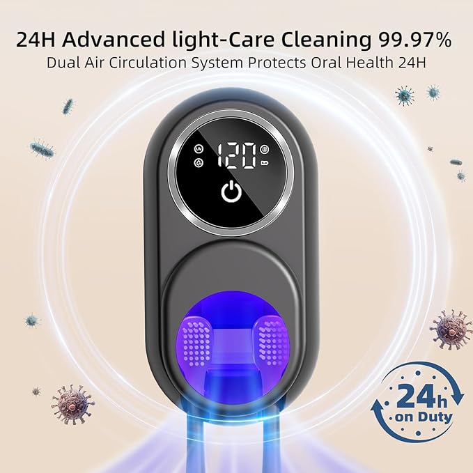 Toothbrush Holder 2 Slots: Cleaning, Heated & Fan Drying Toothbrush Holders Wall Mounted Organizer for Bathroom(Black)