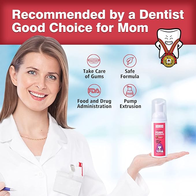 NOHOO Fluoride Free Foam Toothpaste Kids Fruit Flavour,Natural Training Toothpaste for Baby Toddler Children Oral Cleaning and Cavity Protection (2 Strawberry + 2 Orange)
