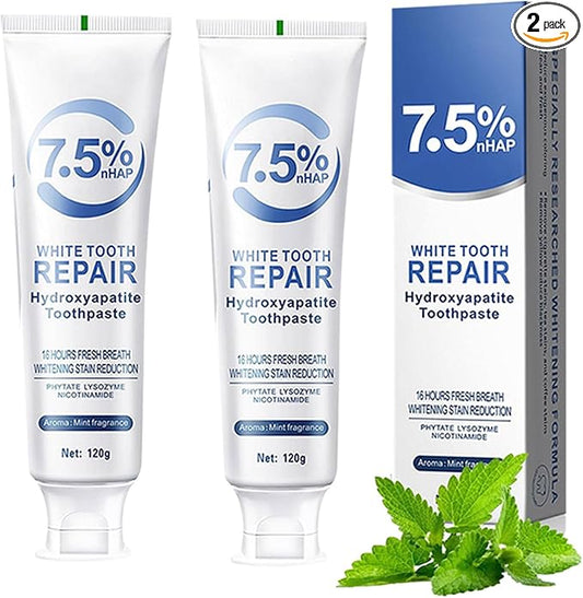 2 Pack Hydroxyapatite Toothpastes,7.5% hydroxyapatite Toothpaste for Enamel Protection and Tooth Strengthening, Gentle Mint, Fresh Breath, Daily Use for Oral Health (2)