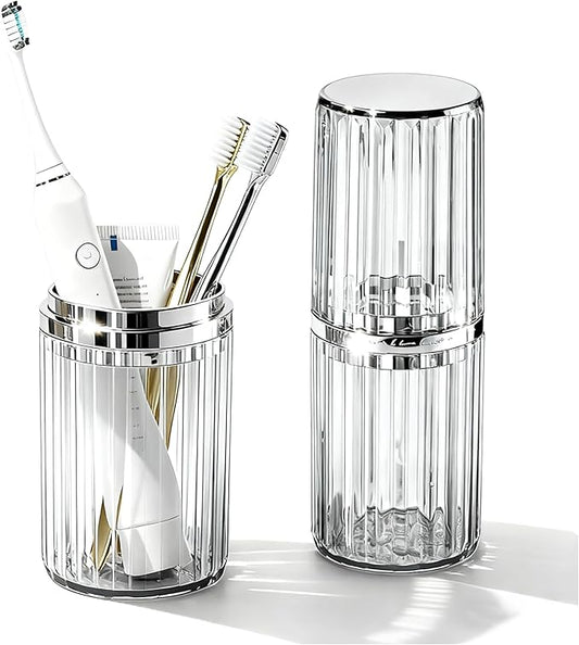 Travel Toothbrush Holders, 2-in-1 Multifunction Dustproof Portable Toothbrush Cup & Toothpaste Storage Container, Toothbrush Case for Traveling Bathroom Camping Business Trip School (Clear)