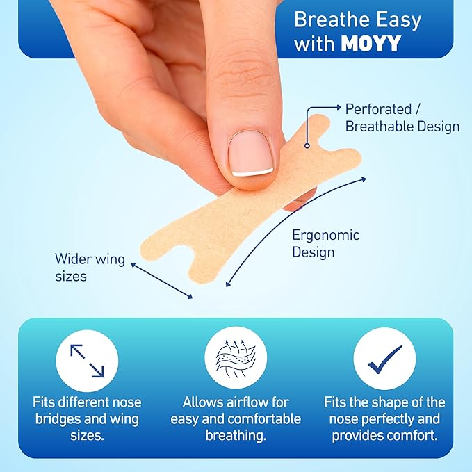 MOYY Nasal Strips - 60 Count – Extra Strong Adhesive, Hypoallergenic, Comfortable Fit for Snoring, Sleep, Cold Relief & Exercise