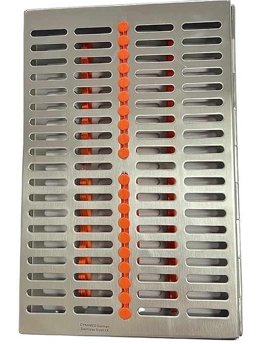 ArtLab-Dental Instrument Sterilization Cassette Rack Box (for 20 Pieces) for Dental Instruments Organizer and Dental Hygiene Sterilization Cassettes Rack Box (20 Slot -Orange)