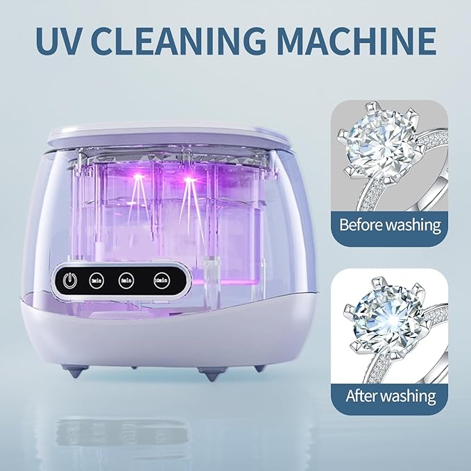Ultrasonic Retainer Cleaner 48kHz Ultrasonic Cleaner Dental Ultrasonic Retainer Cleaner Machine Dental Cleaning Pod for Denture with Digital Timer, Dual Cleaning Mode for All Dental Appliances (White)
