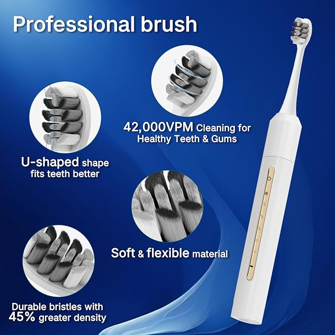 Lumivoid Sonic Electric Toothbrush with 10 Brush Heads for Adults and Children, Up to 30 Days on a Single Charge, 5 Modes, Built-in 2-Minute Smart Timer, IPX8 Waterproof Electric Toothbrush (White)