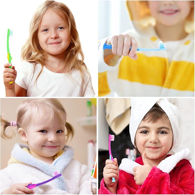 Gerrii 100 Pcs Kids Toothbrushes Bulk Soft Lovely Little Kangaroo with Covers Suction Cup Individually Wrapped for Children Toddler Home School Camp Daycare Travel
