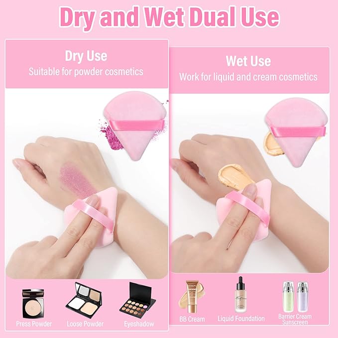 Thrilez 20pcs Triangle Powder Puff, Loose Powder Puffs Makeup Puff for Face Powder, Setting Powder Puff for Make Up, Face Puff Pads for Press Powder, Sponge Powder Applicator for Face and Eye (Pink)