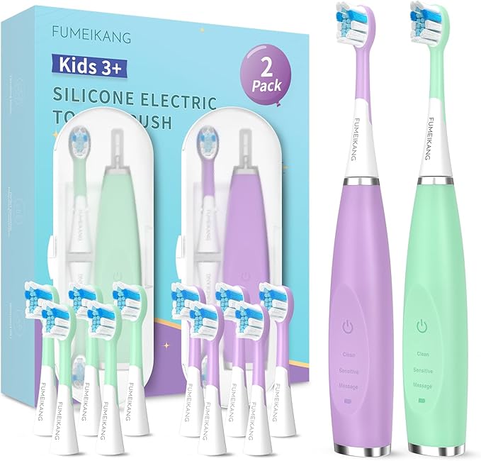 Kids Electric Toothbrushes 2 Pack Smart Sonic Toothbrush for Boys and Girls 3 4 5 6 7 8 9 10 11 12 (Purple+Mint, 2 Pack)