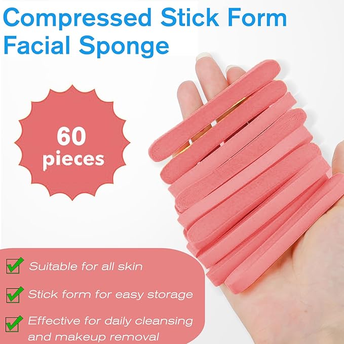 Compressed Facial Sponge,Reusable Makeup Blender 60 Count,Soft Round Wash Sponges for Estheticians Makeup Removal,Face Cleansing Exfoliating Compress Spa Pads for Women,Coral Pink