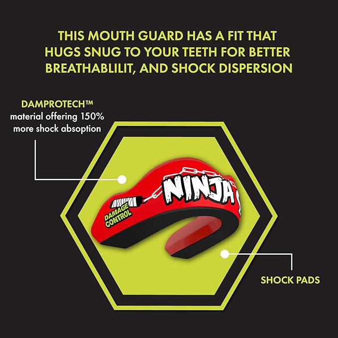 DAMAGE CONTROL Extreme Impact Mouth Guard – Sports Mouthguard for Boxing, MMA, BJJ, Hockey, Rugby, Lacrosse, & More – Mouthpiece for Teeth & Jaw Protection, for Youth & Adults (Ninja Sh*t)