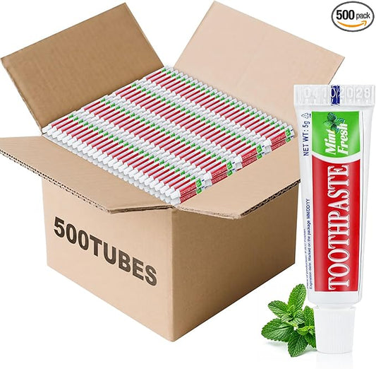 Travel Size Mini 0.176 oz Toothpaste Bulk, Disposable Mint Flavor Pocket Teeth Paste Small Essential Toothpaste for Travel, Home/Hotel/Guests/Charity/Homeless/Camping Oral Care Single Use, 500 Tubes