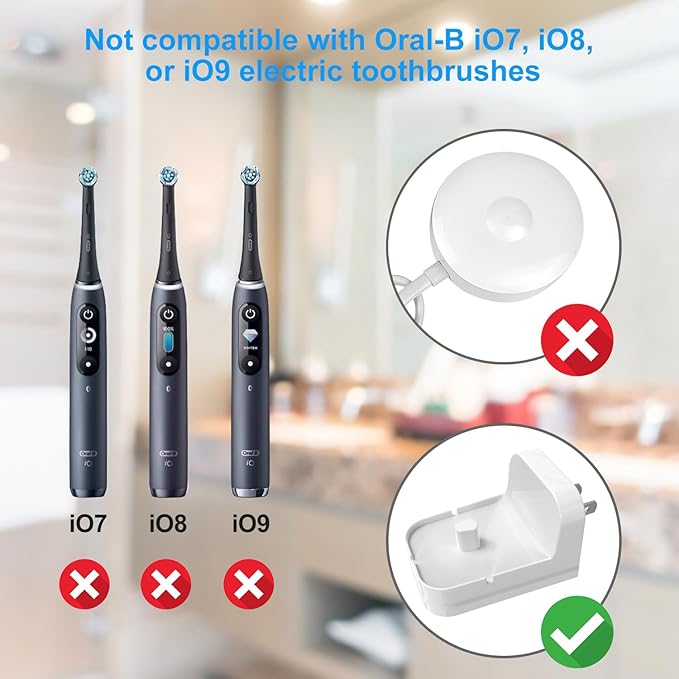LIANSUM Wall Charger Compatible with Oral B Electric Toothbrush Oral B IO2 IO3 IO4 IO5 IO6 Serie, Genius Pro Smart Vitality Kids Inductive Charging Base Portable White Outlet Charger