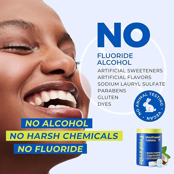 Travel Mouthwash Tablets for Sensitive Teeth & Gum Health – Fluoride & Alcohol-Free, Nano-Hydroxyapatite (NHA) & Xylitol for Bad Breath & Tooth Repair (60 Count)