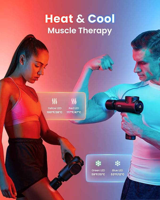 RENPHO Massage Gun with Heat and Cold, Valentines Birthday Gifts for Women Men, Portable Percussion Muscle Deep Tissue Massager with Charging Stand, Active+ Thermacool Deluxe