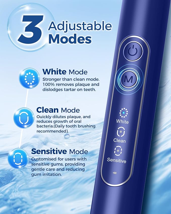TEETHEORY Rotating Electric Toothbrush for Adults with 8 Brush Heads, Deep Clean Rechargeable Electric Toothbrush with 4 Modes and 2 Min Smart Timer, Last 30 Days and IPX7 Waterproof Blue