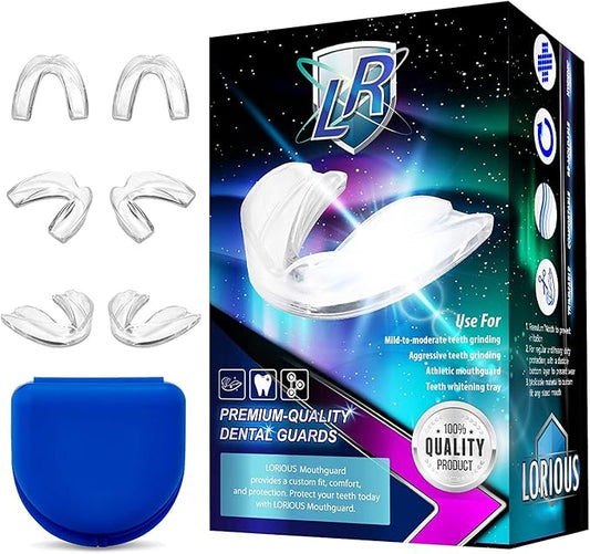 Mouthguard - One Size Fits All Premium Set of 6 BPA Free Moldable, Customizable and Trimmable Medical Grade Mouth Guard for Grinding Teeth Clenching Bruxism, Sport Athletic, Whitening Tray