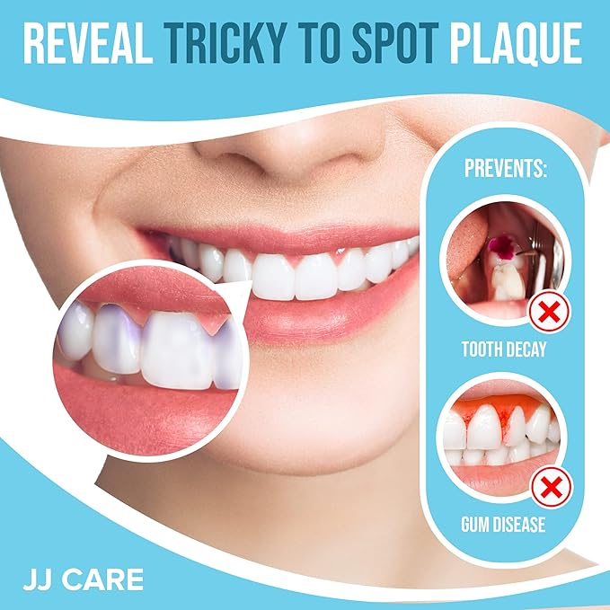 JJ Care Disclosing Tablets for Kids and Adults - 120 Count, Individually Wrapped Plaque Disclosing Tablets for Kids Brushing Teeth, Berry Flavored Plaque Remover, Dental Care for Teeth Brushing