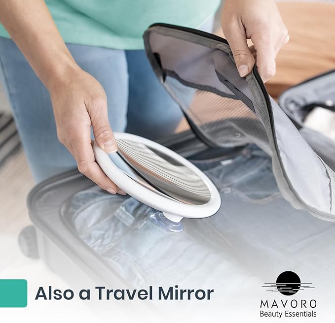 Mavoro 6.8" LED Magnifying Mirror with 3 Strong Suction Cups | 5X Magnification | Portable Lighted Travel Makeup & Cosmetic Mirror with Light (4 AAA Battery Operated | 5X)