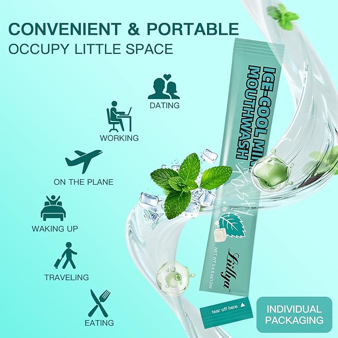Mouthwash Travel Size, Individual Mini Mouthwash Alcohol Free, Cool Mint for Fresh Breath, Oral Care, Teeth & Gum Health, TSA Compliant, Portable Packets to Go, 0.41 Fl Oz x 20 Packs